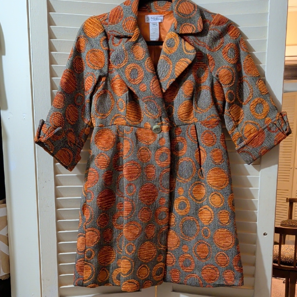 3 Sisters Vibrant Orange and Gray Coat